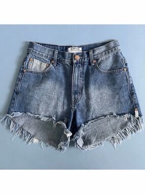 One Teaspoon Hawks High Waist Raw‎ Hem Distressed Denim Jean Shorts